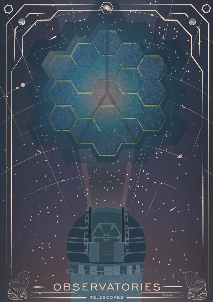 Observatories and James Webb poster by Katherine Bjelke